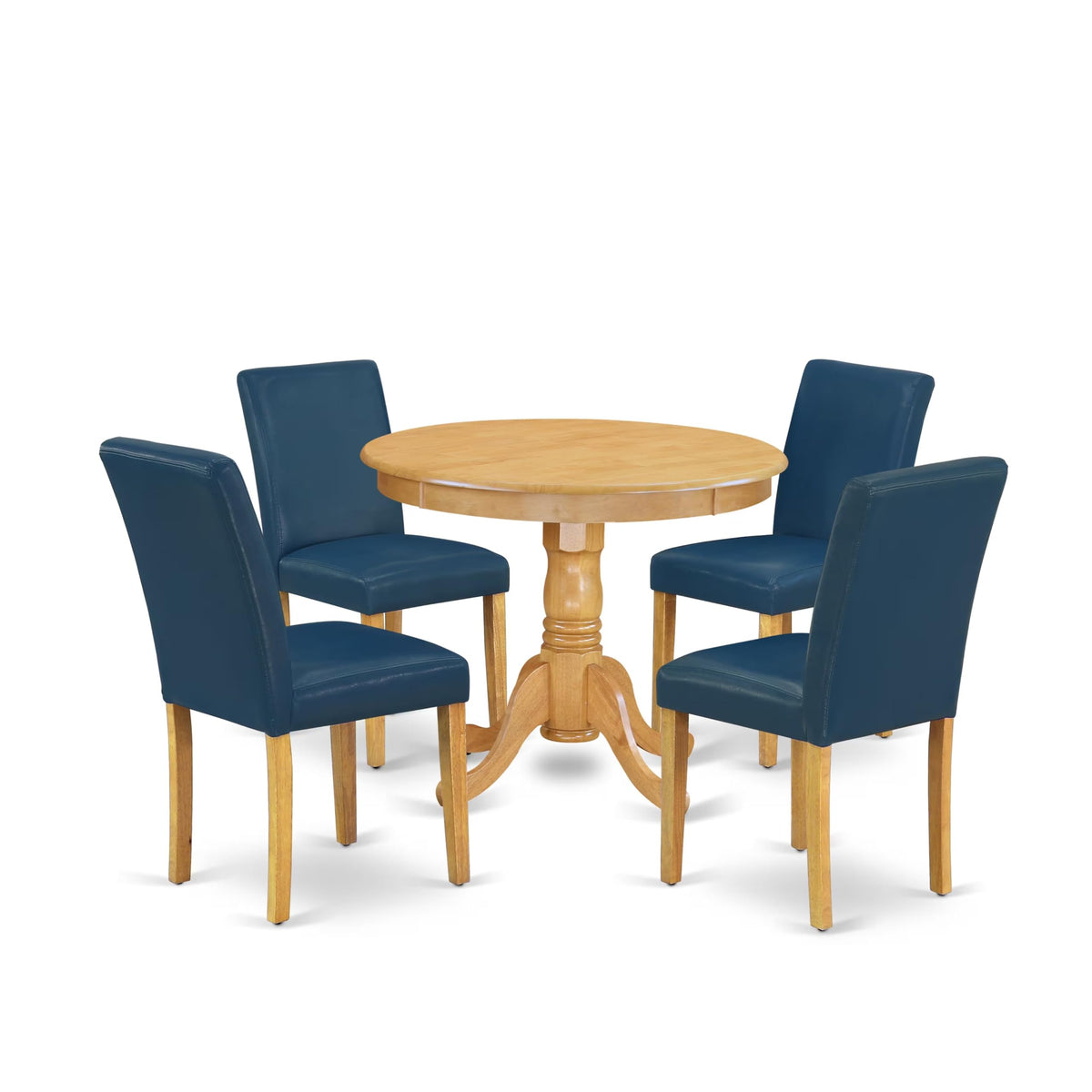 5 Piece Oak Dining Table Set with 4 Blue Faux Leather Chairs K947