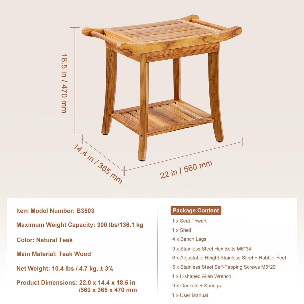 Teak Shower Bench with Storage Shelf B1972