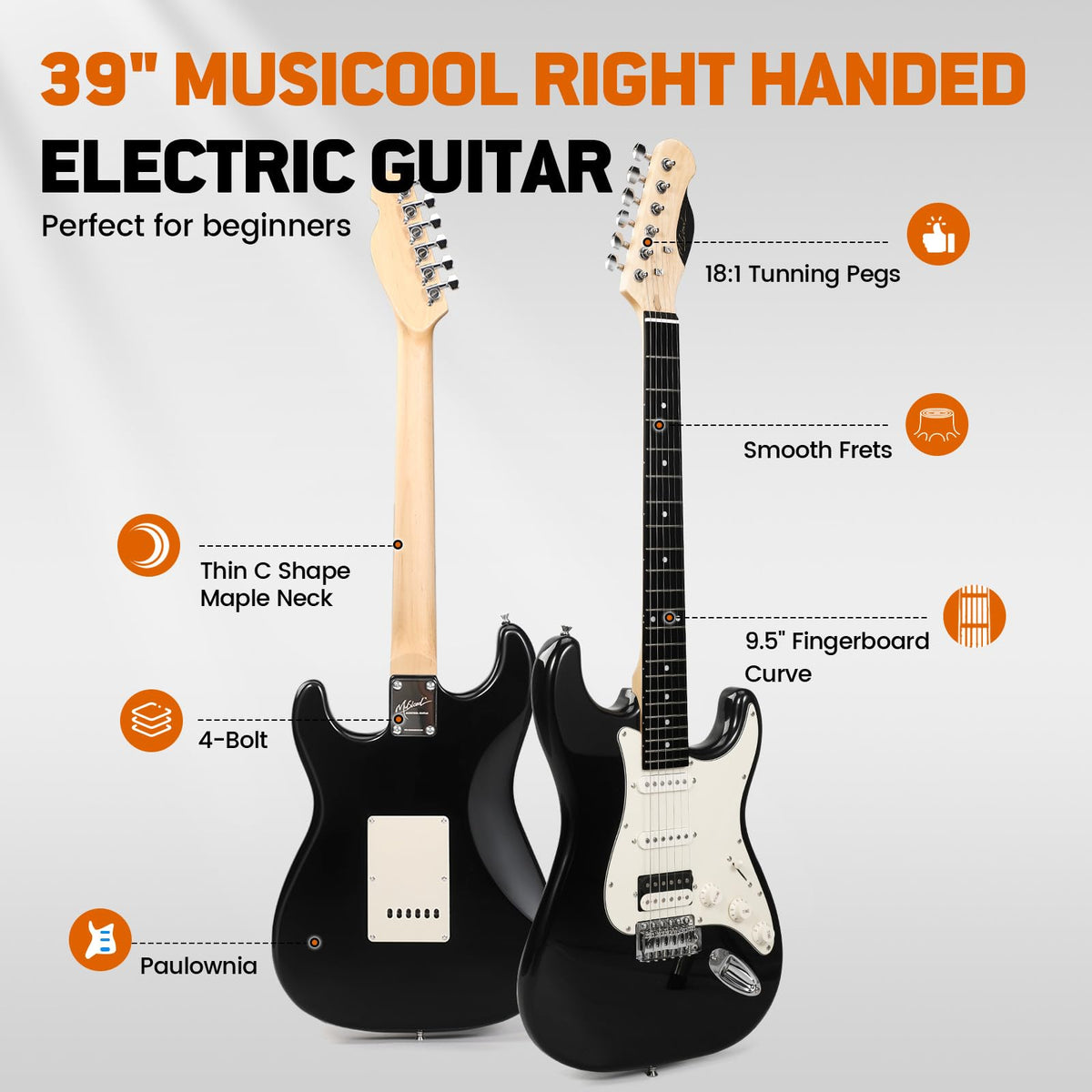 39" Beginner Electric Guitar Starter Kit with Amp Black G530