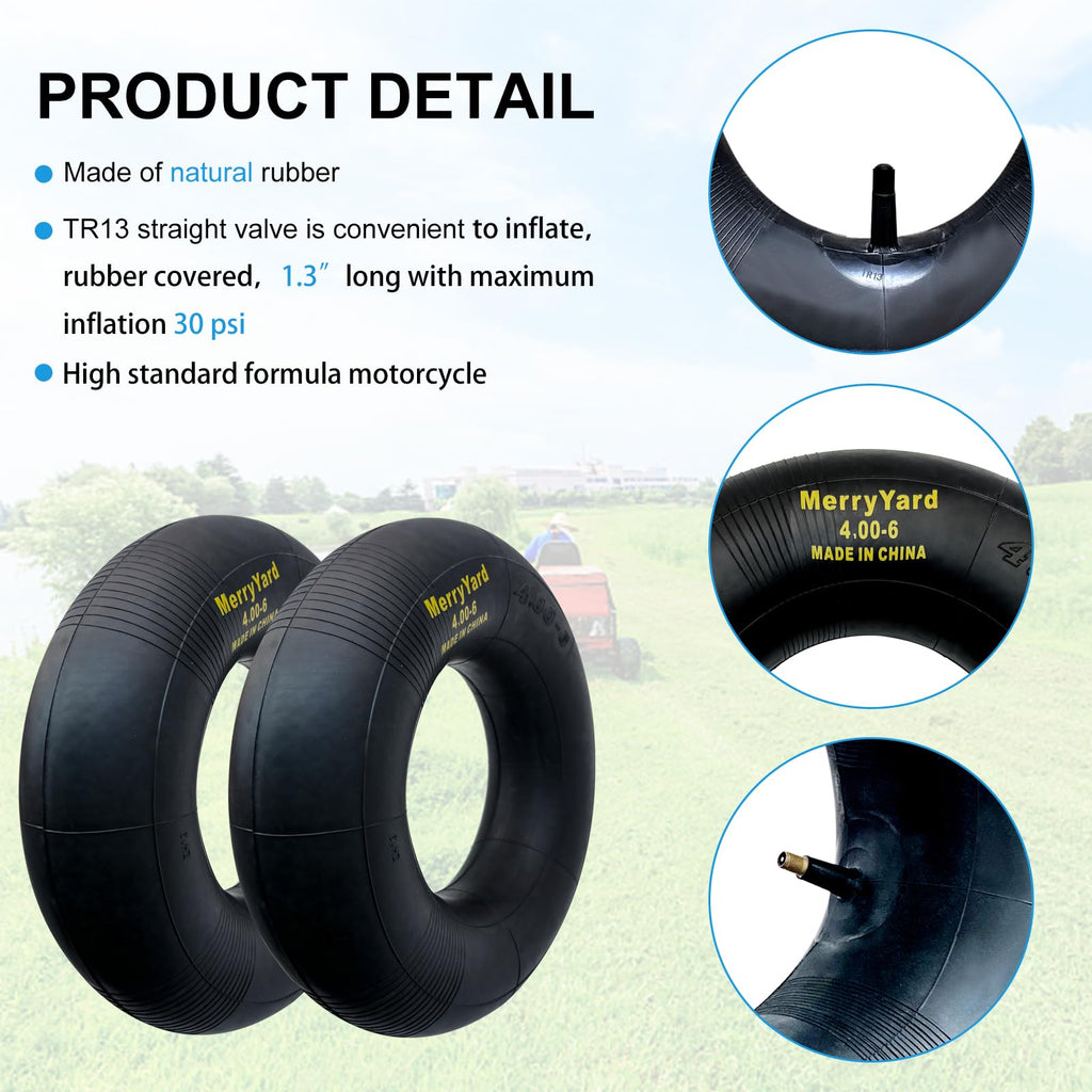 13 * 4.00-6" Inner Tubes TR13 Straight Valve Stem 2-Pack T808