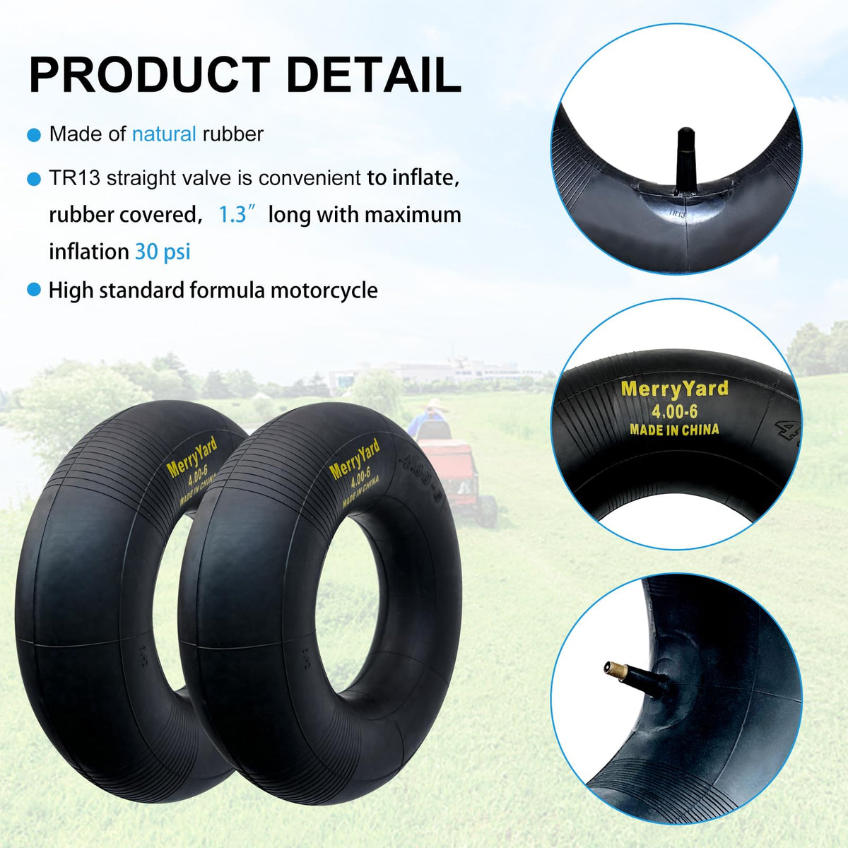 13 * 4.00-6" Inner Tubes TR13 Straight Valve Stem 2-Pack T808