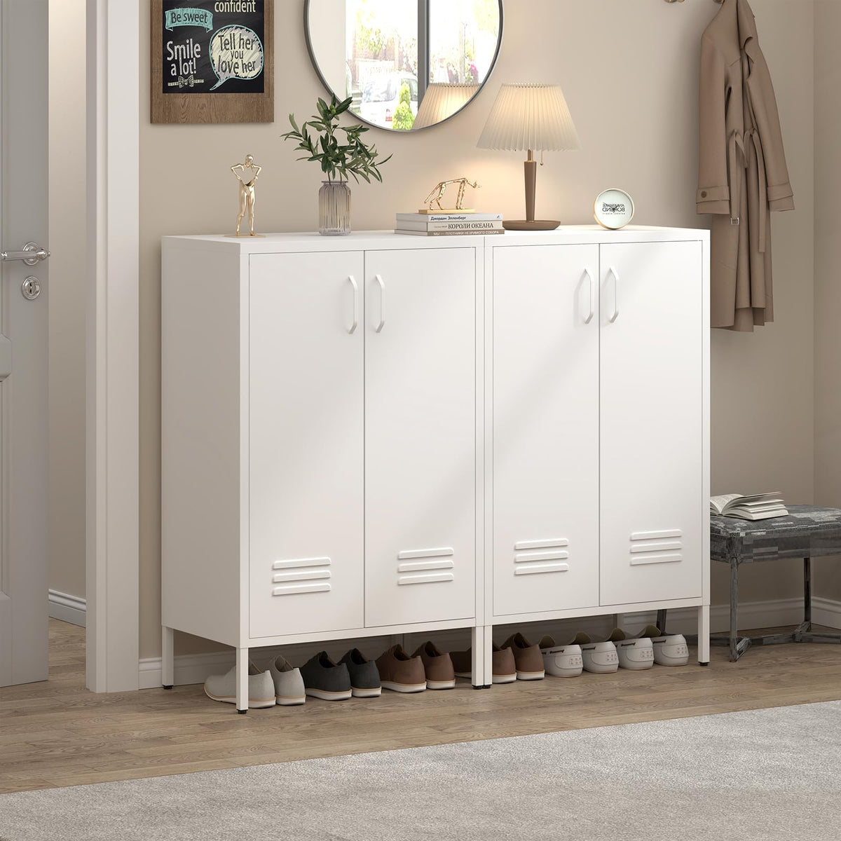 White 2 Door Metal Storage Cabinet with Shelves B131