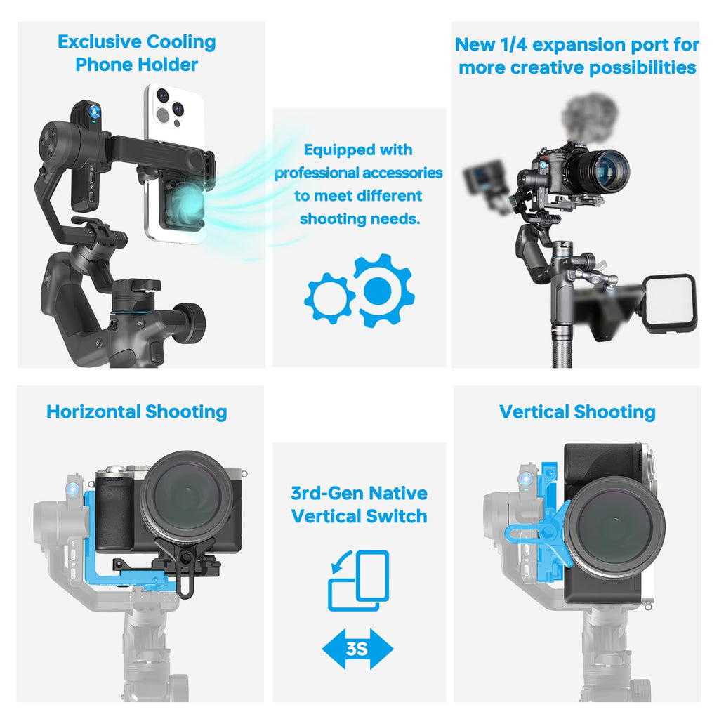 Camera Gimbal with AI Tracker, Detachable Remote Handle, Payload 4.4lbs, Bluetooth Control Z382715