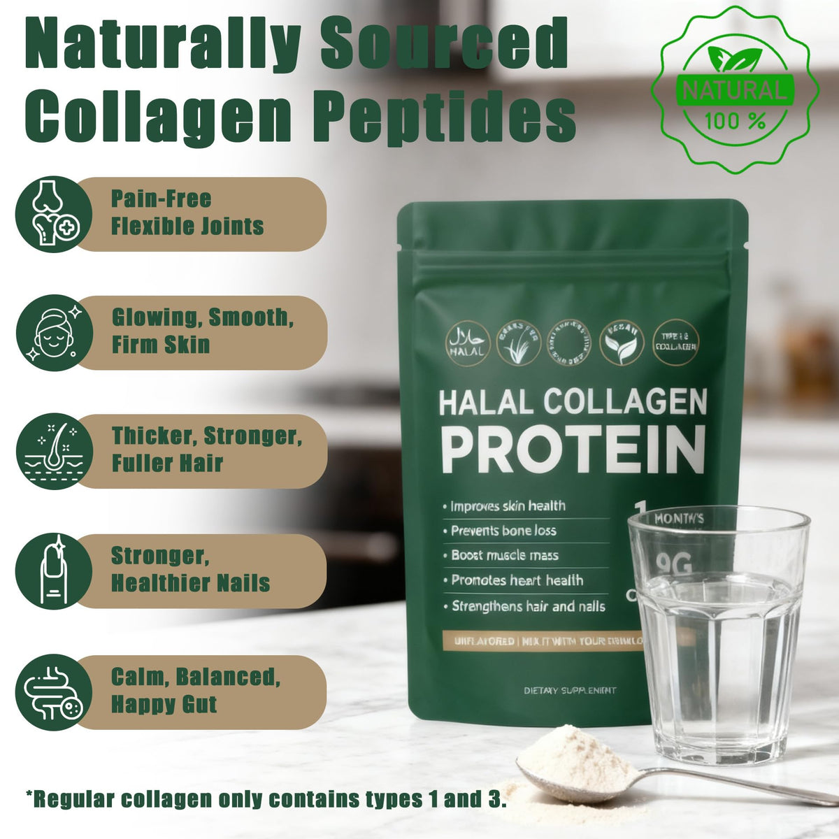 Halal Collagen Protein Powder, Grass Fed Organic Hydrolyzed Peptides, Unflavoured, 30 Servings R826818