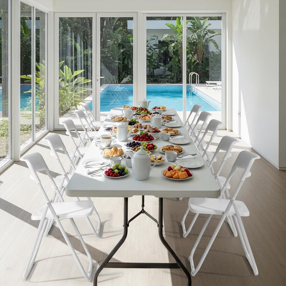 White Plastic Folding Chairs, 10 Pack Steel Frame X160274