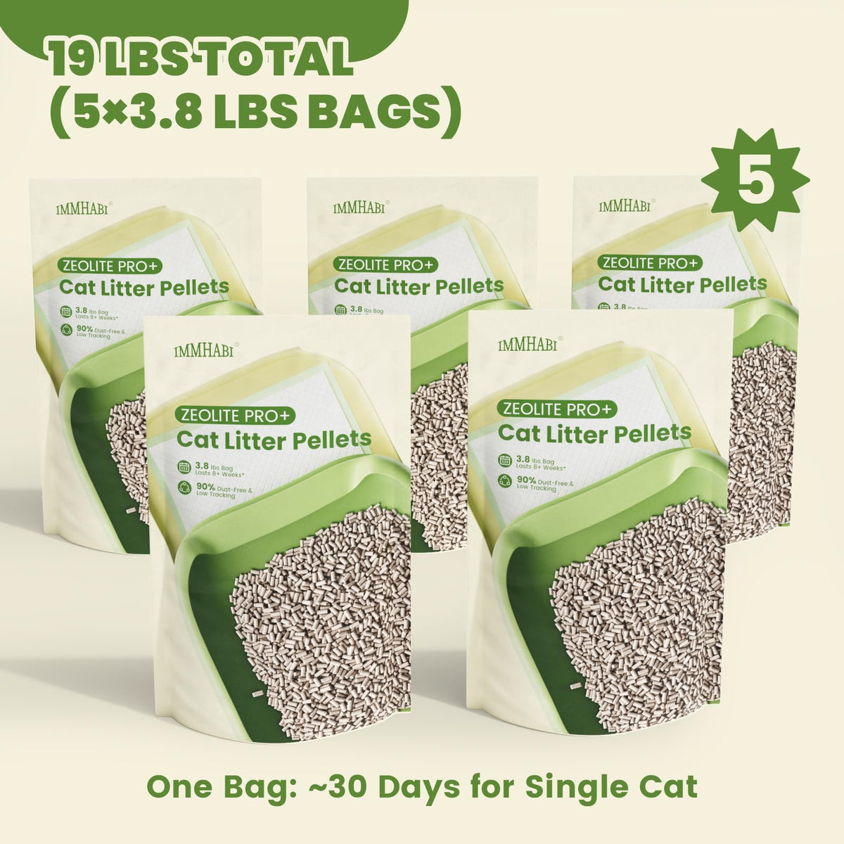 Zeolite Cat Litter Pellets, Dust Free, 19 lbs W854
