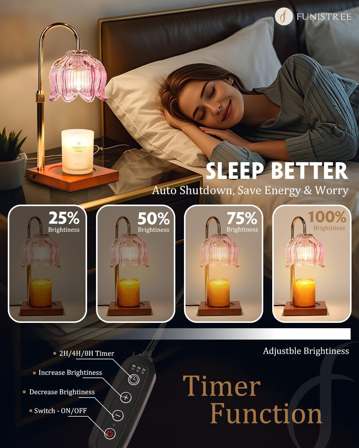 Pink Candle Warmer Lamp with Timer & Dimmer W164