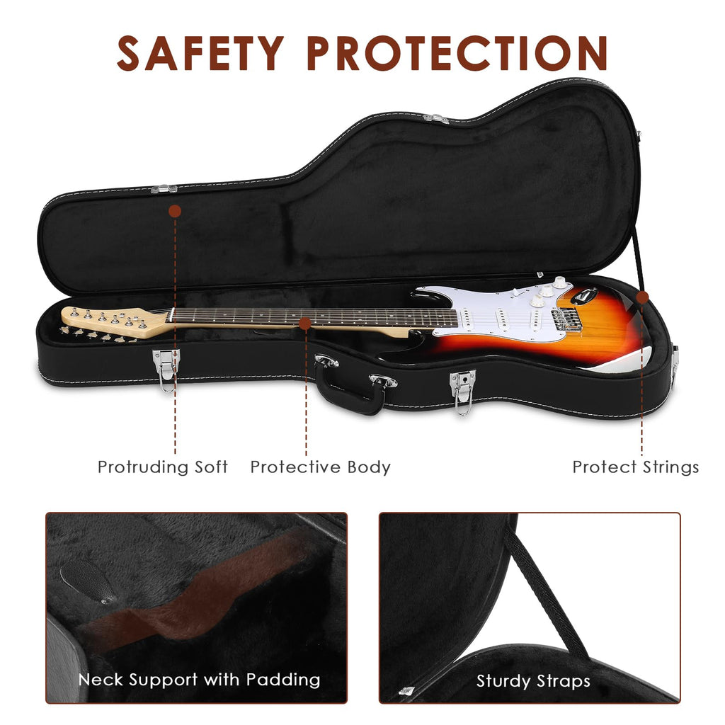 39 Inch Wooden Electric Guitar Hard Case with Soft Lining, Black L60248