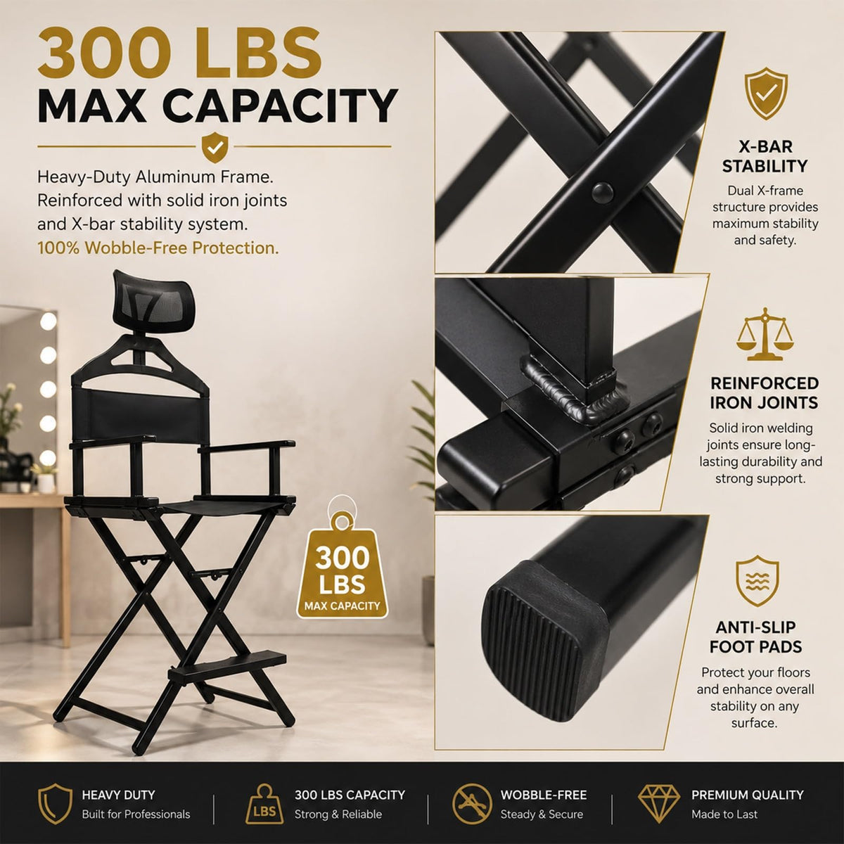 Tall Foldable Makeup Artist Chair with Footrest K8370