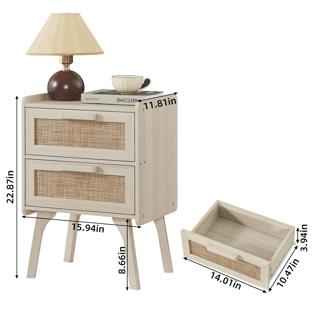 Rattan Night Stand with 2 Drawers S41539