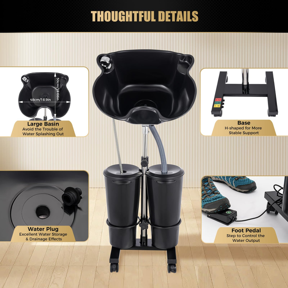 Portable Shampoo Basin with 2 Water Buckets Black A55245