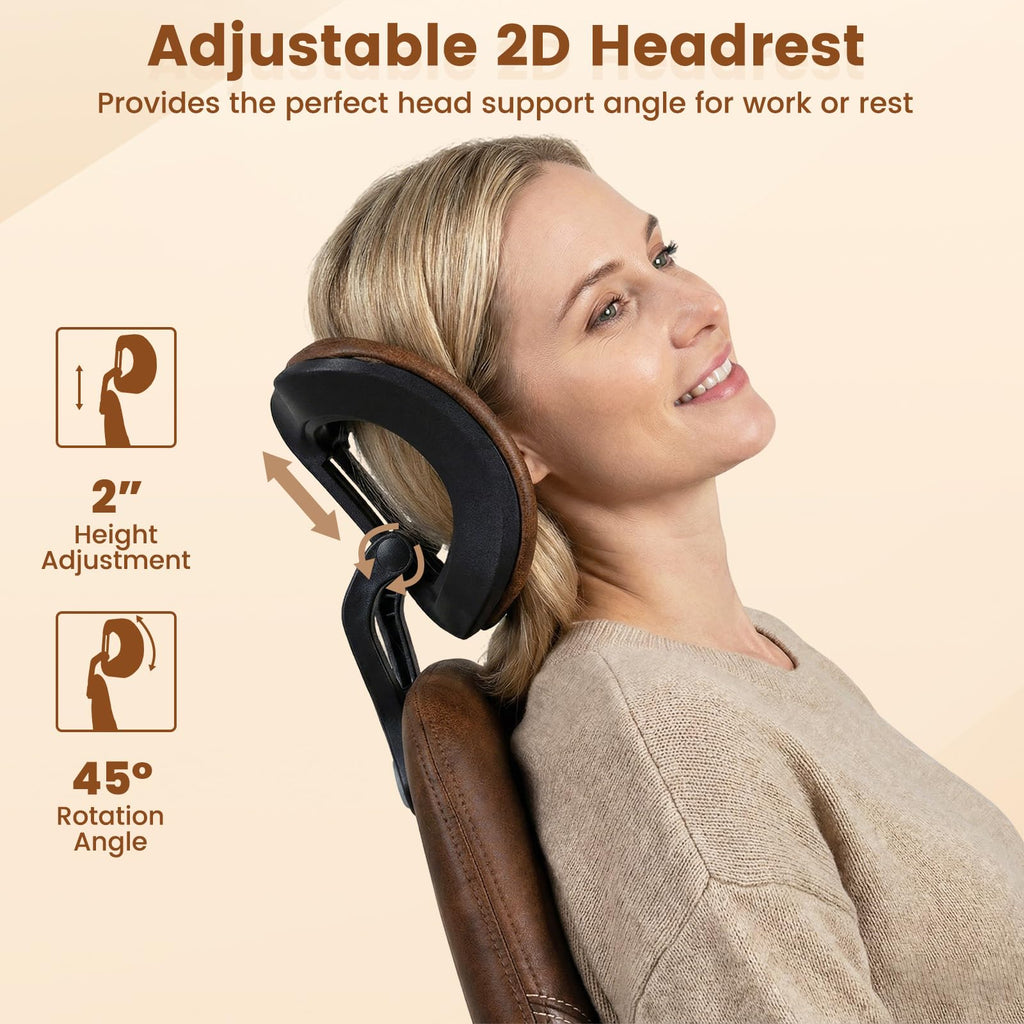 Brown Faux Fur Ergonomic Office Chair with Headrest and Wheels X675