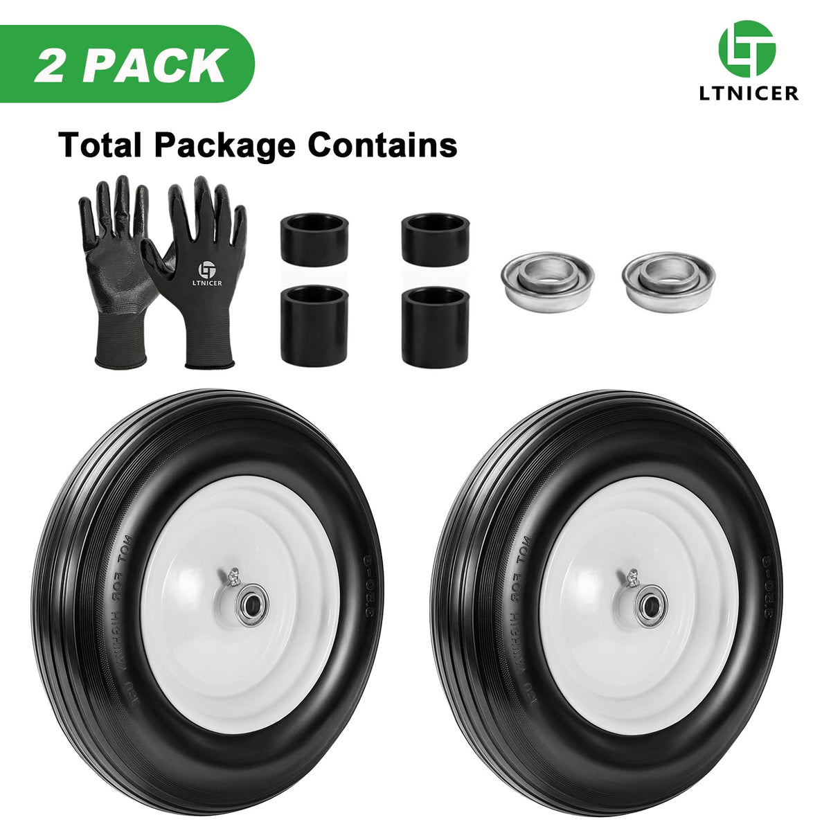 14.5" Flat Free Wheelbarrow Tire with 3/4" & 5/8" Bearing I651717