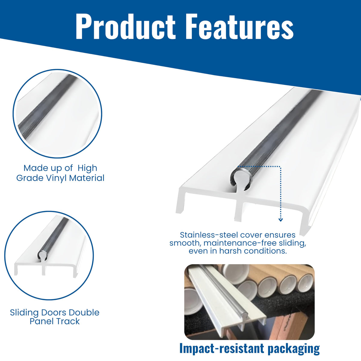 Vinyl Sliding Door Track with Stainless Steel Cover White 72 Inches O228245
