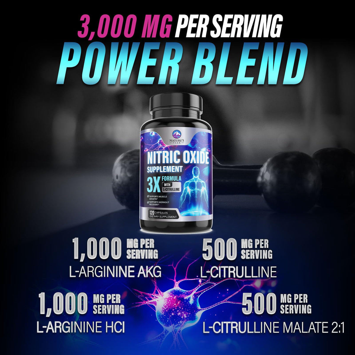 120 Capsules L-Arginine Citrulline Beta Alanine Nitric Oxide Booster N8648
