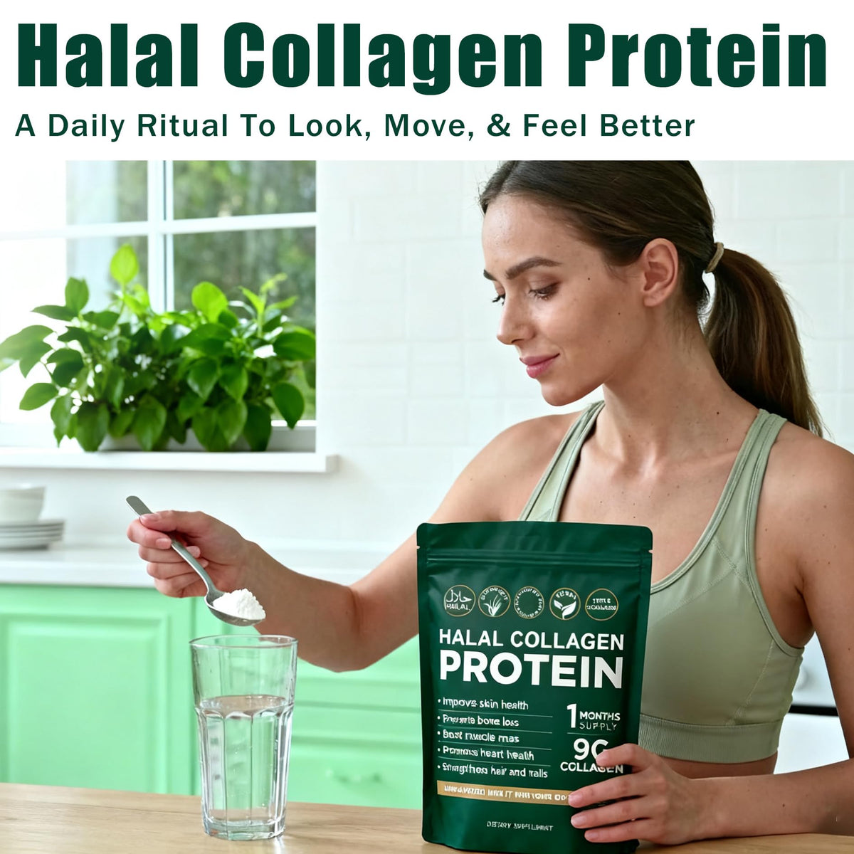 Halal Collagen Protein Powder, Grass Fed Organic Hydrolyzed Peptides, Unflavoured, 30 Servings R826818