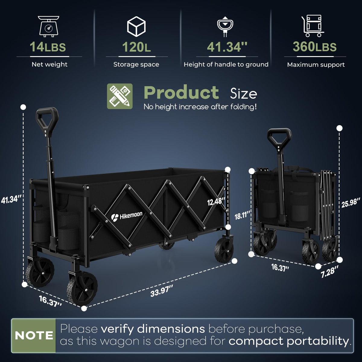 34'' Extra Long Folding Portable Wagon Cart V450