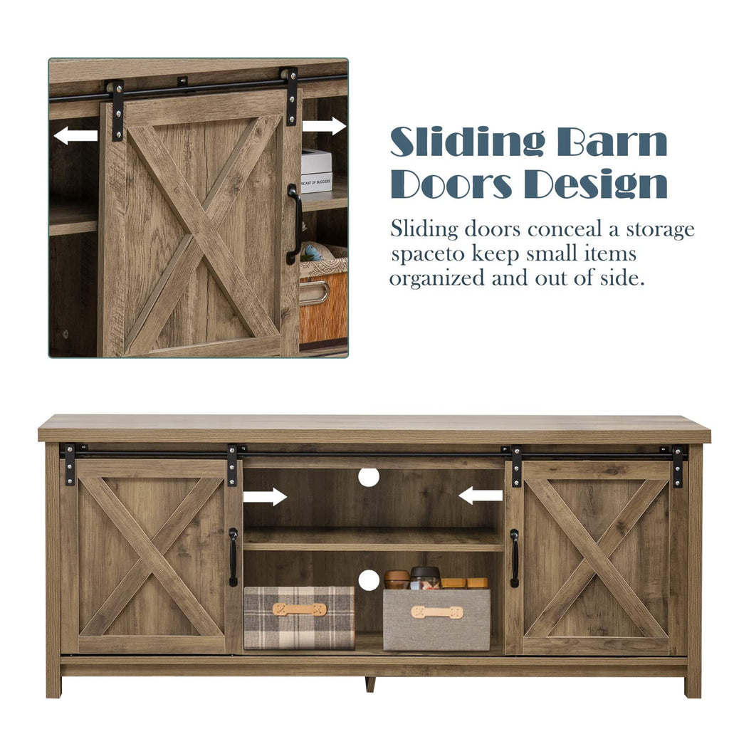 Light Grey Farmhouse TV Stand with Sliding Barn Doors G358