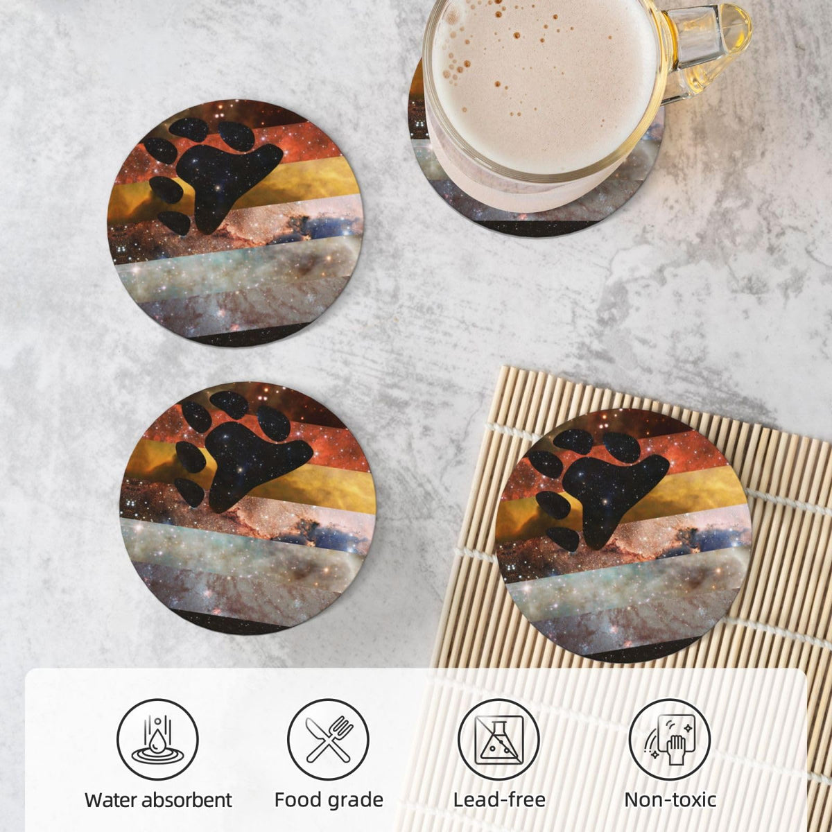 Ceramic Coaster Set Non-Slip Cork Base A4272