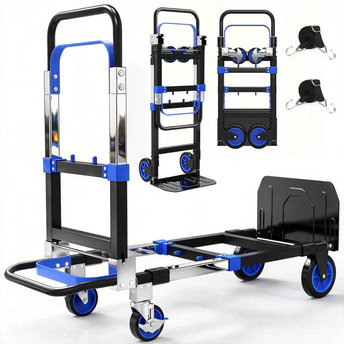 3-in-1 Folding Heavy Duty Hand Truck Dolly Cart Trolley with Wheels (Blue) Z59909
