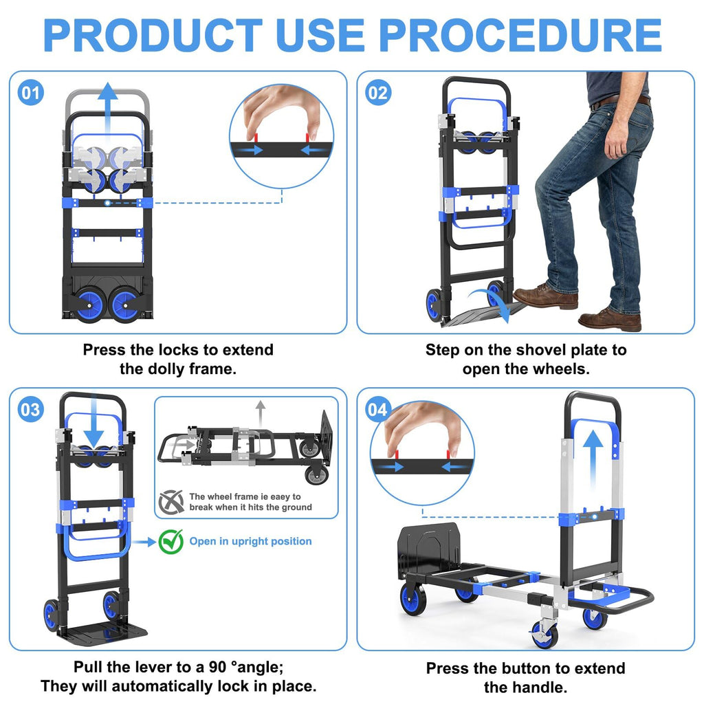 3-in-1 Folding Heavy Duty Hand Truck Dolly Cart Trolley with Wheels (Blue) Z59909