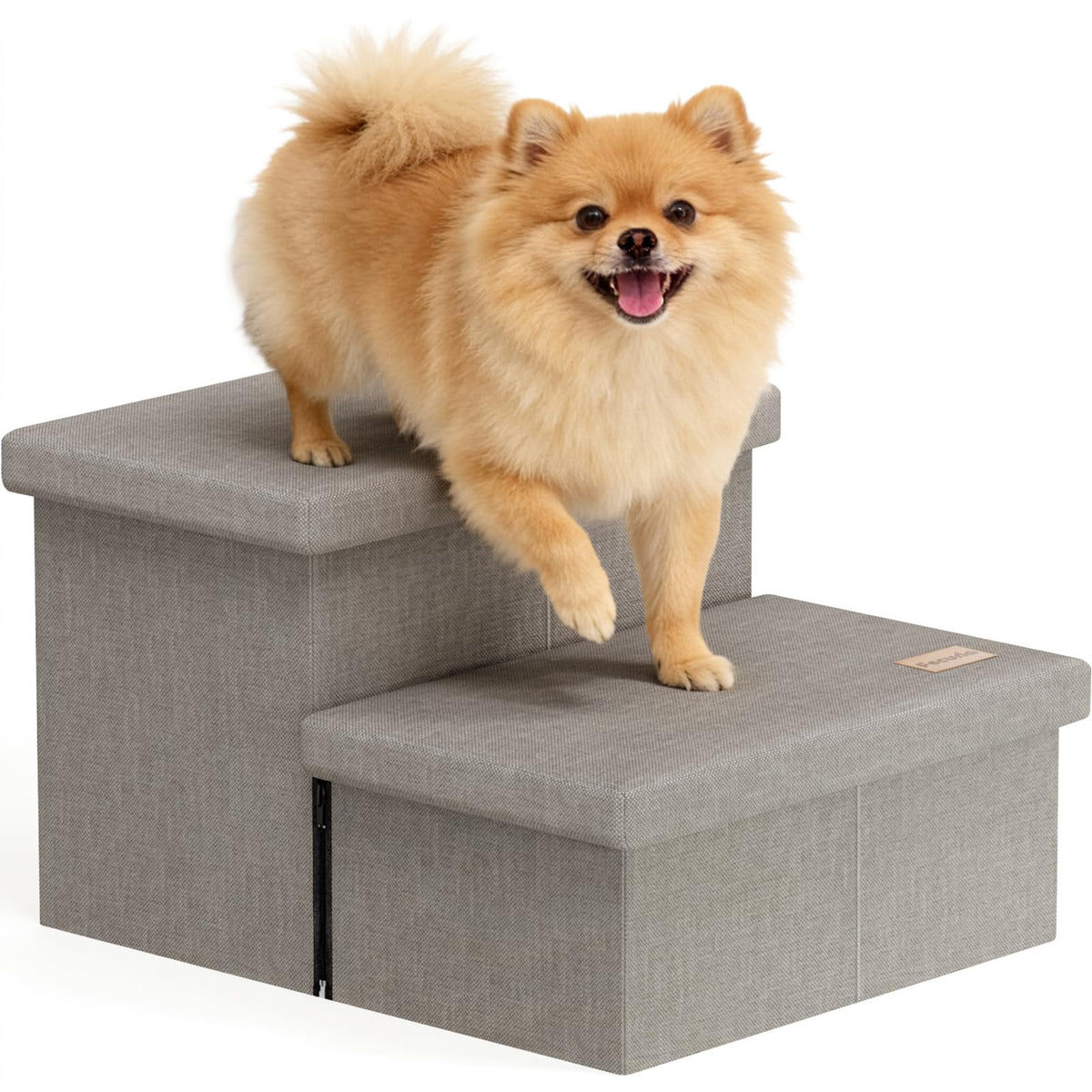 2-Step Wide Dog Stairs with Storage, Non-Slip Foldable Pet Steps, Grey N89836