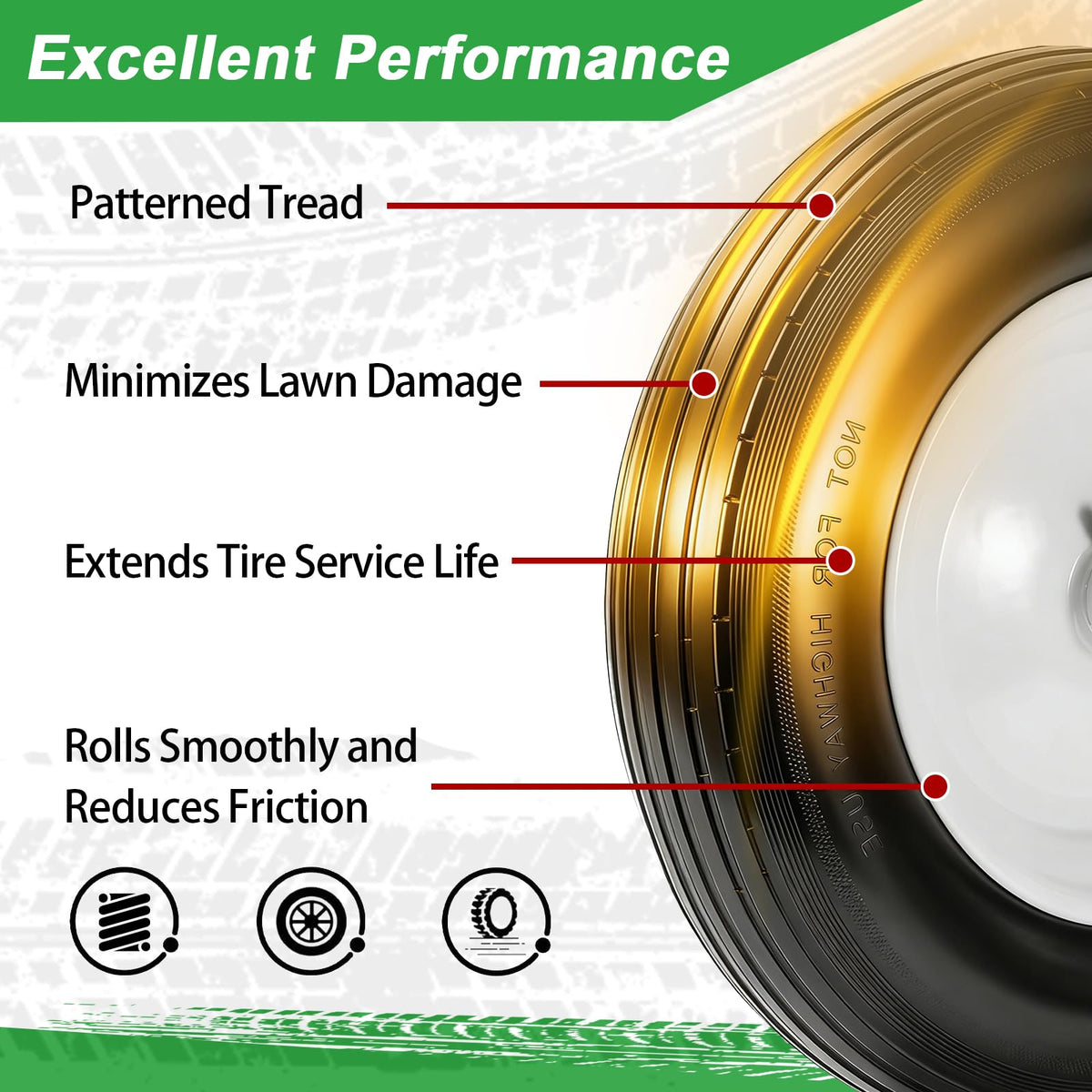 14.5" Flat Free Wheelbarrow Tire with 3/4" & 5/8" Bearing I651717