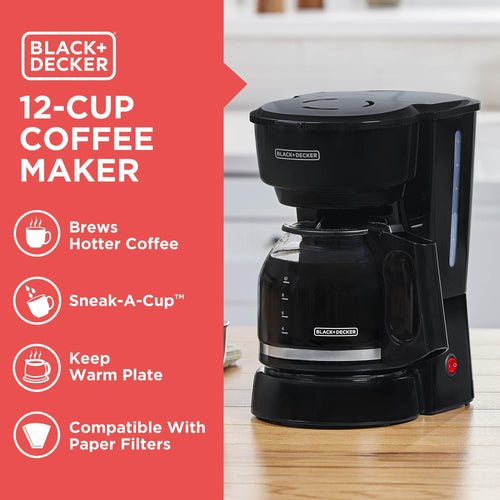 12-Cup Coffee Maker with Removable Filter Basket, Black L8727