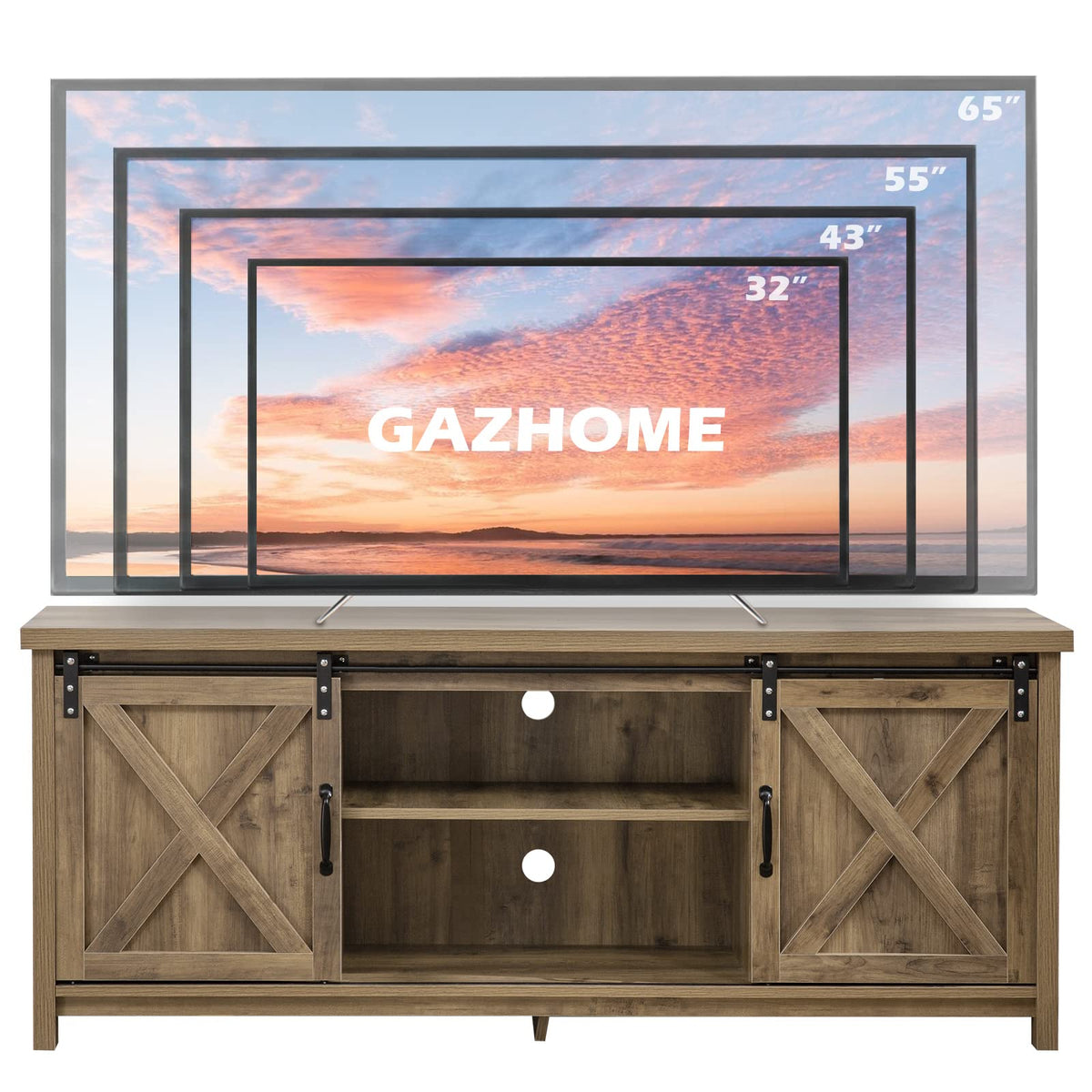 Light Grey Farmhouse TV Stand with Sliding Barn Doors G358