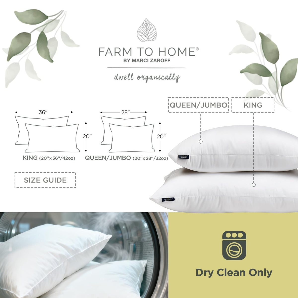 Feather and Down Pillows, 100% Organic Cotton Cover P660496