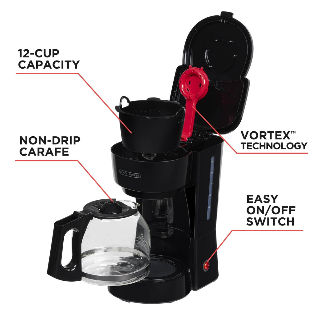12-Cup Coffee Maker with Removable Filter Basket, Black L8727