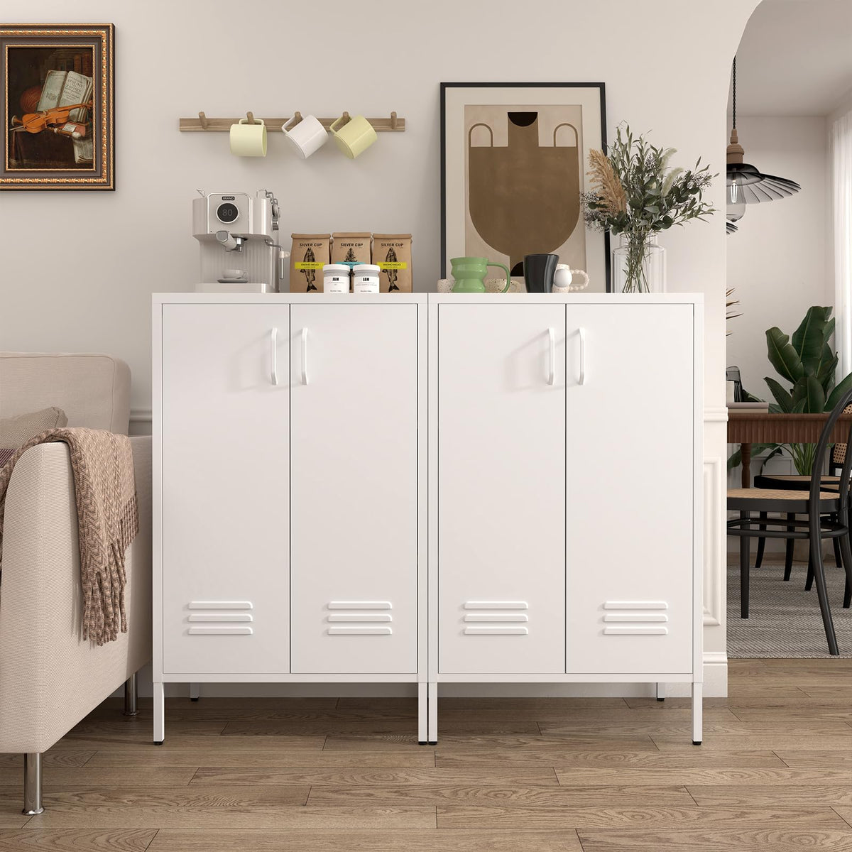White 2 Door Metal Storage Cabinet with Shelves B131