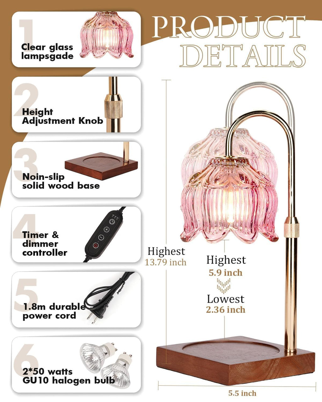 Pink Candle Warmer Lamp with Timer & Dimmer W164