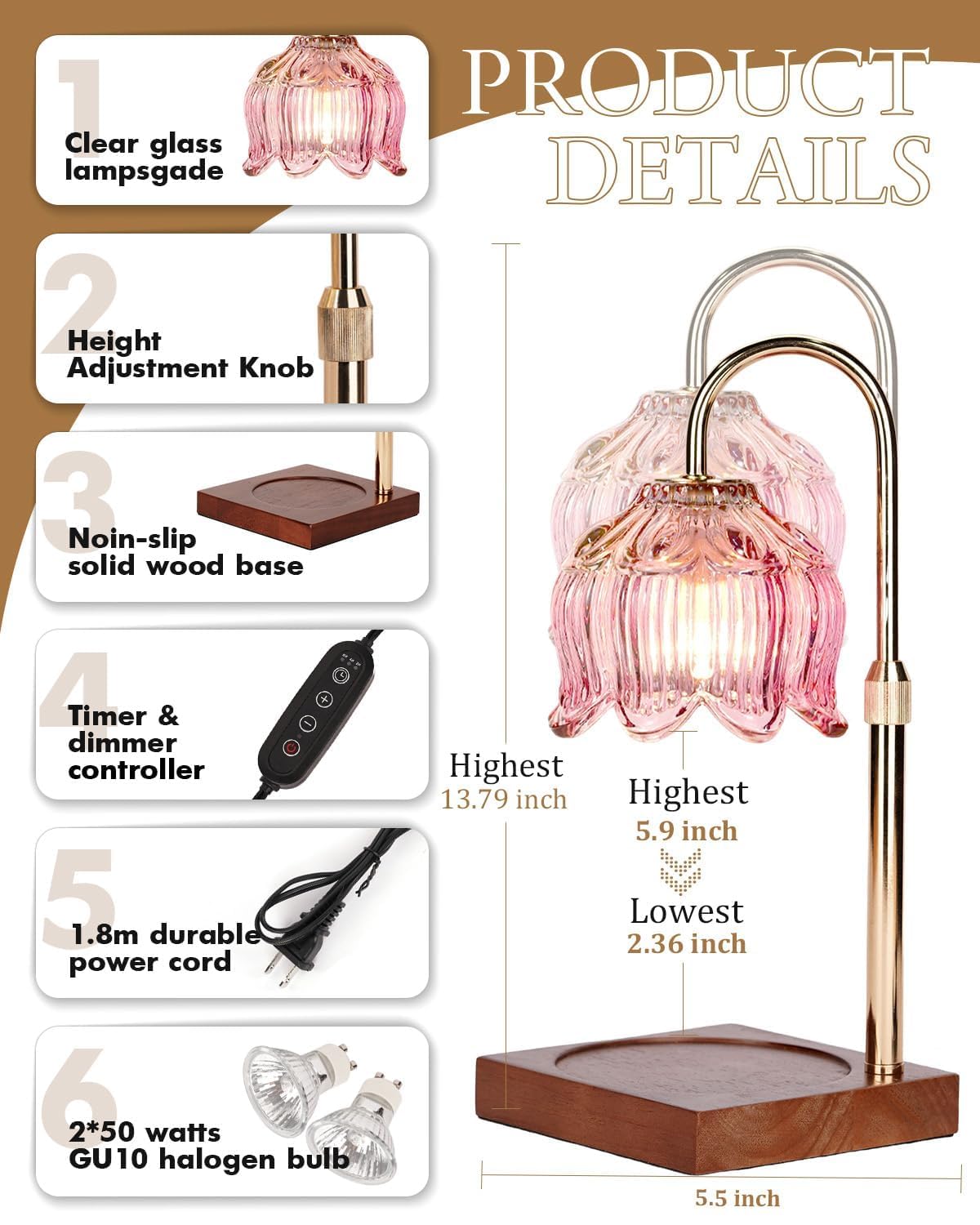 Pink Candle Warmer Lamp with Timer & Dimmer W164