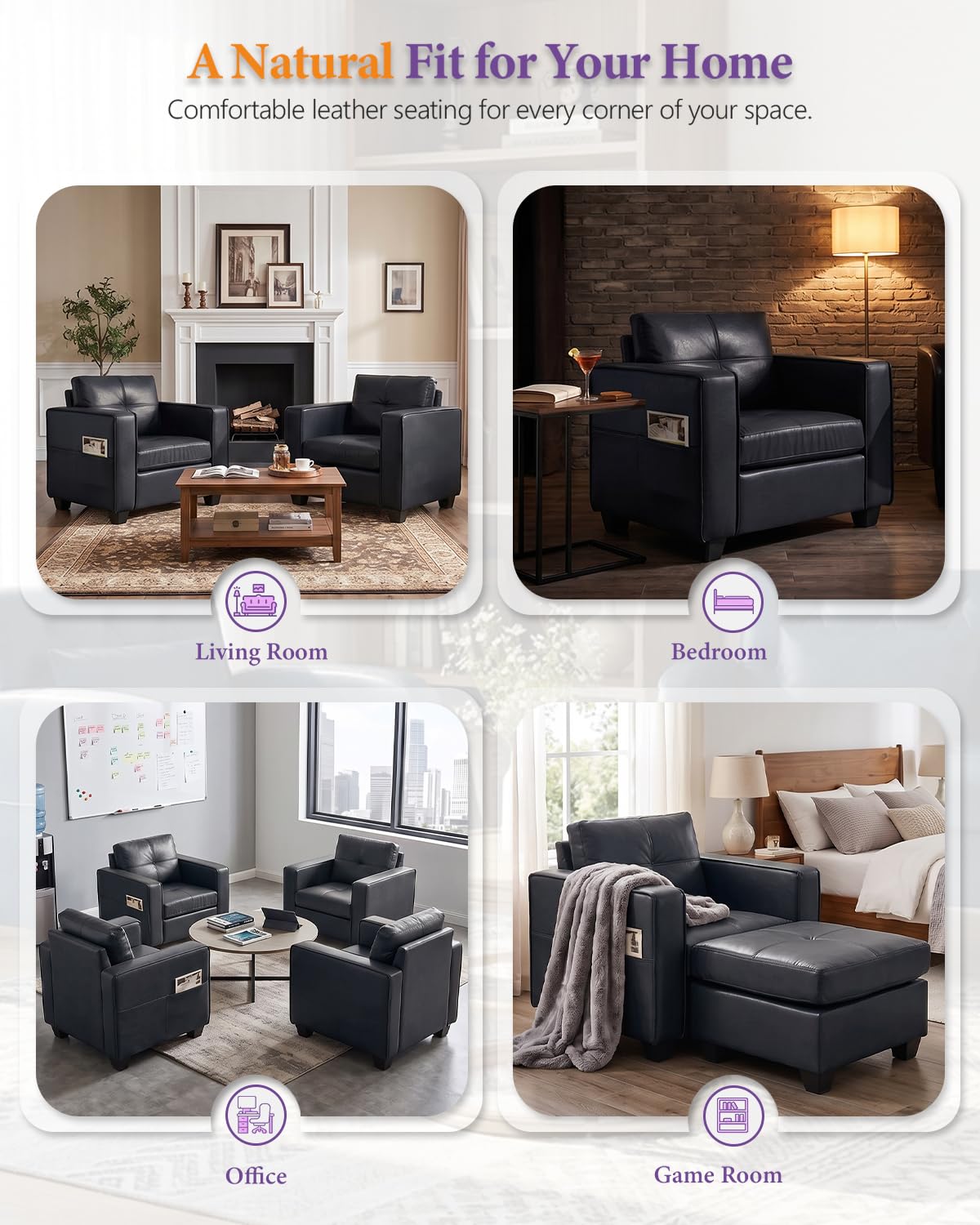 Black Faux Leather Oversized Tufted Accent Chair F1158