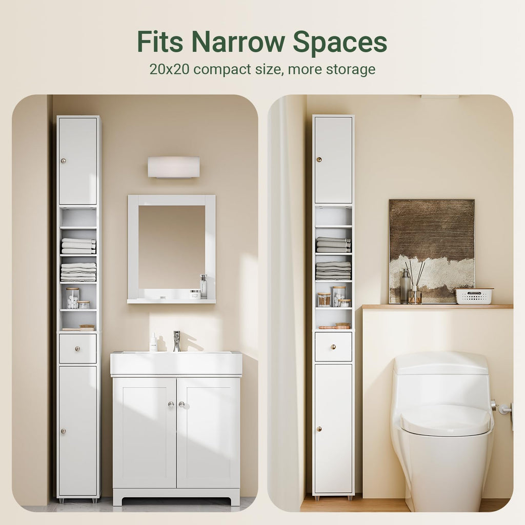 Narrow White Bathroom Storage Cabinet S5073