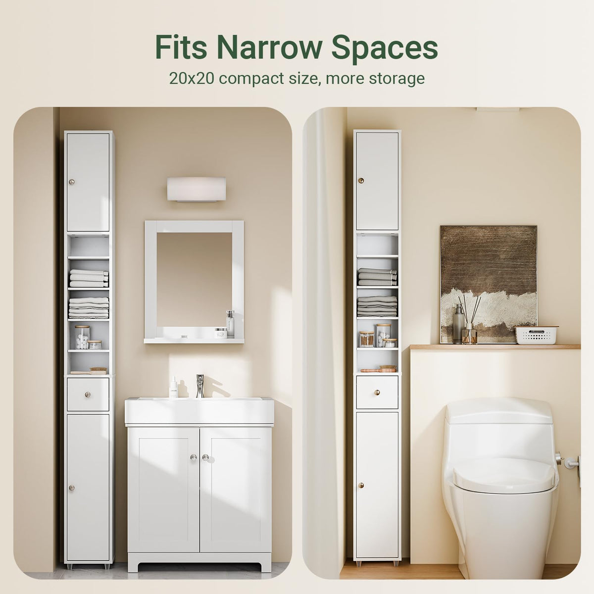 Narrow White Bathroom Storage Cabinet S5073