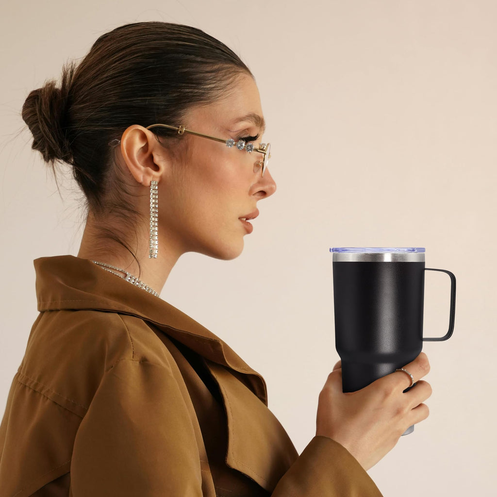 20 oz Black Tumbler with Handle and Lid M233