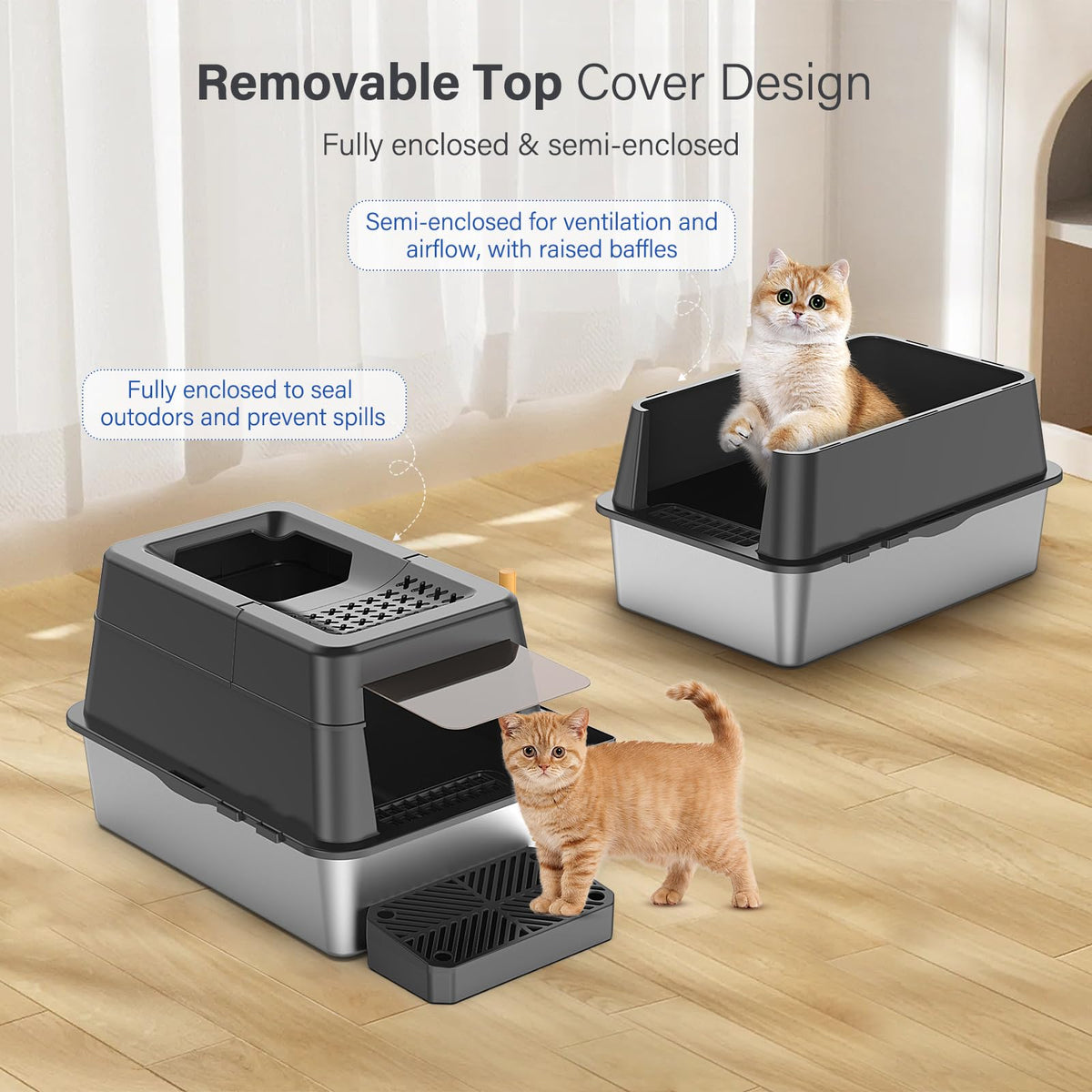 XL Stainless Steel Enclosed Cat Litter Box Q12782