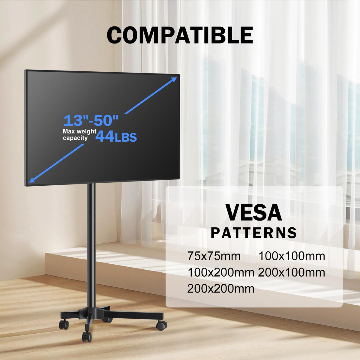 Rotating Rolling TV Stand on Wheels for 13-50" Flat/Curved TVs D70336