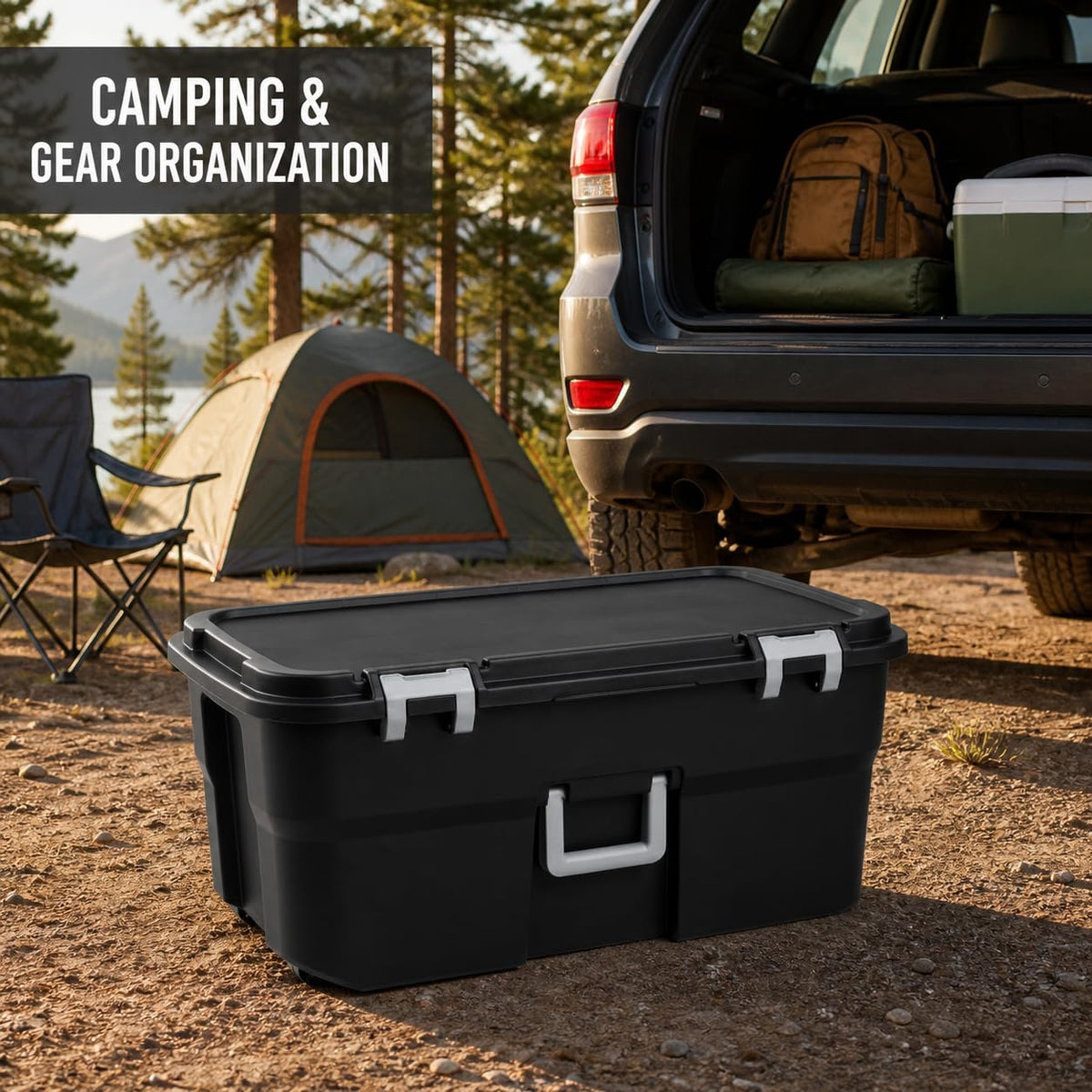 22 Gallon Wheeled Black Storage Trunk F13629