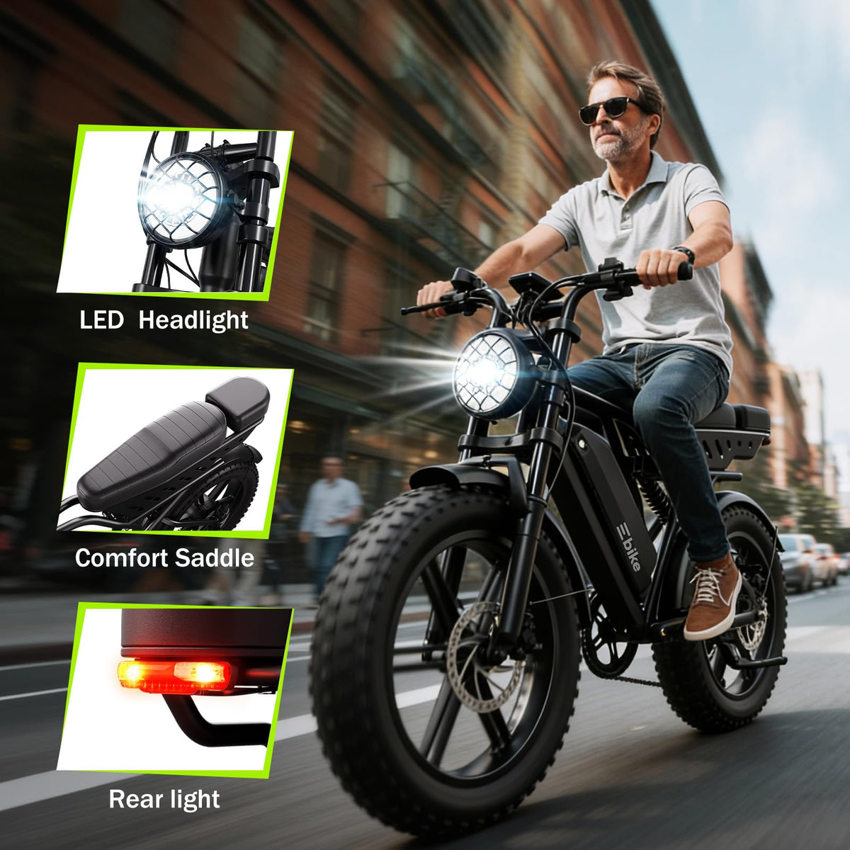 Electric Bike 48V 15Ah Battery 1500W Peak Motor 20 4.0 Fat Tire T59503