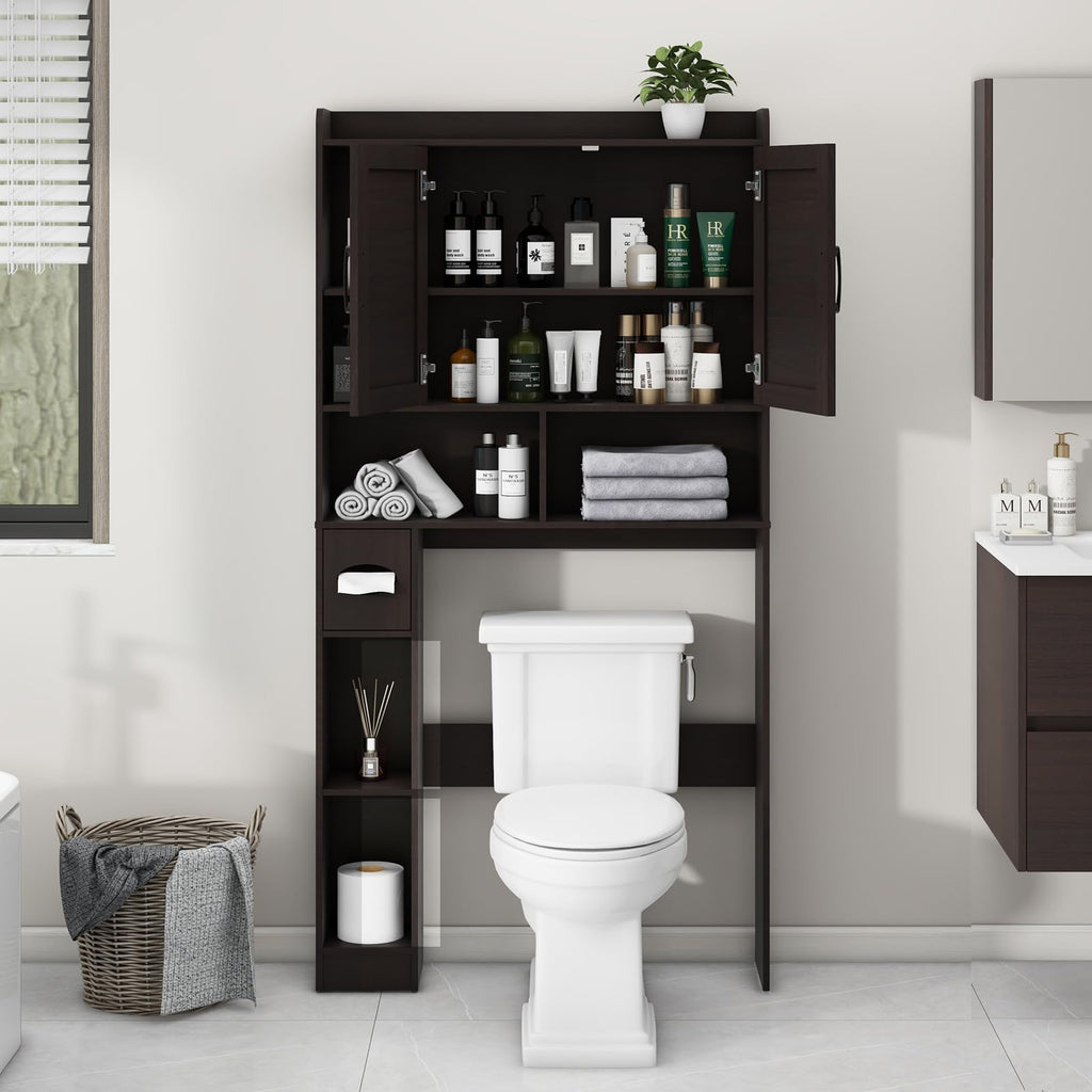 Over The Toilet Storage Cabinet with 2 Barn Doors, Espresso X306780