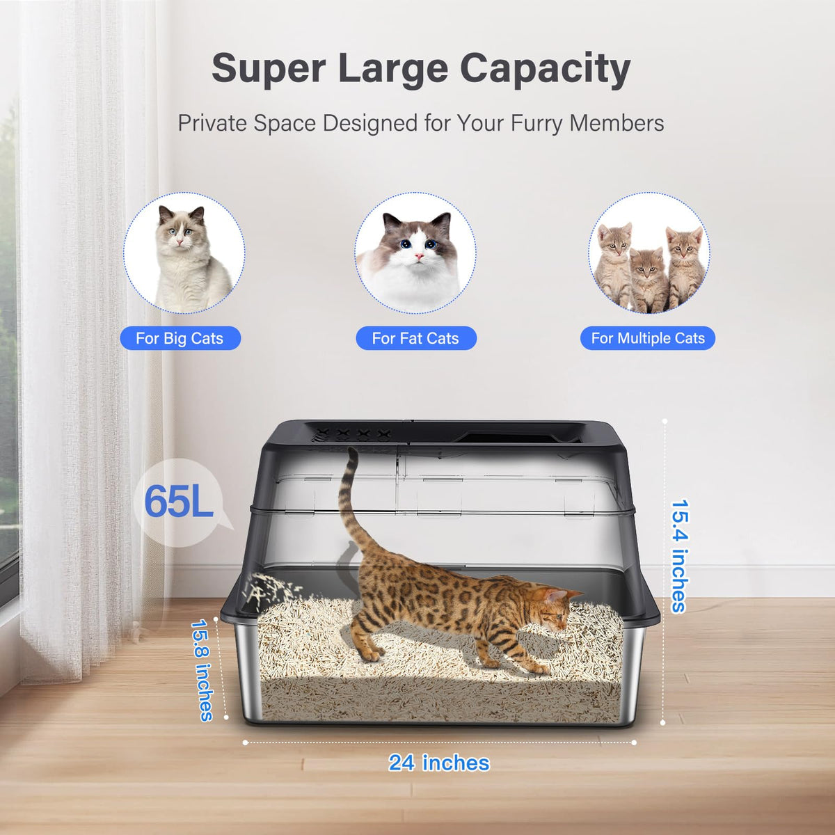 XL Stainless Steel Enclosed Cat Litter Box Q12782
