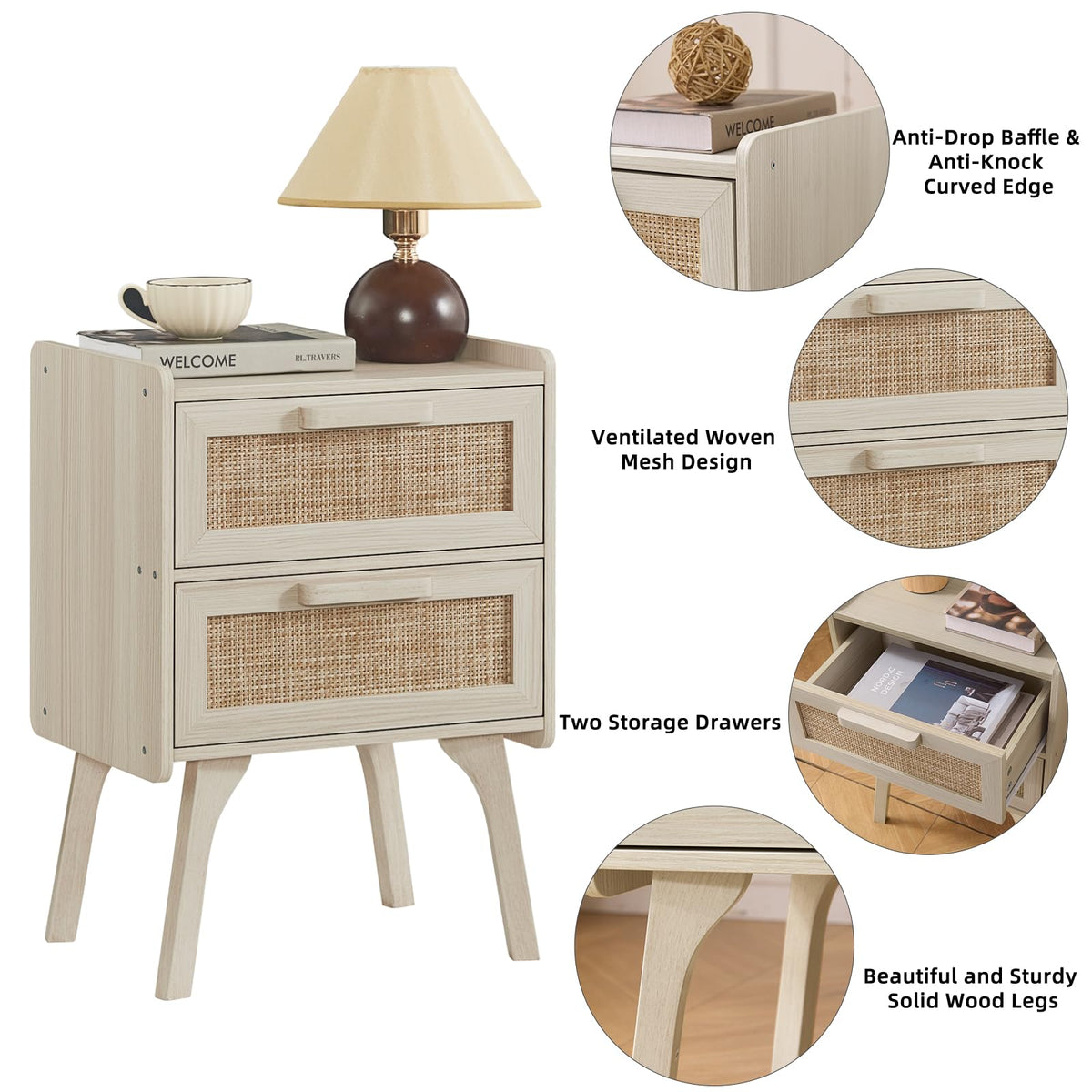 Rattan Night Stand with 2 Drawers S41539