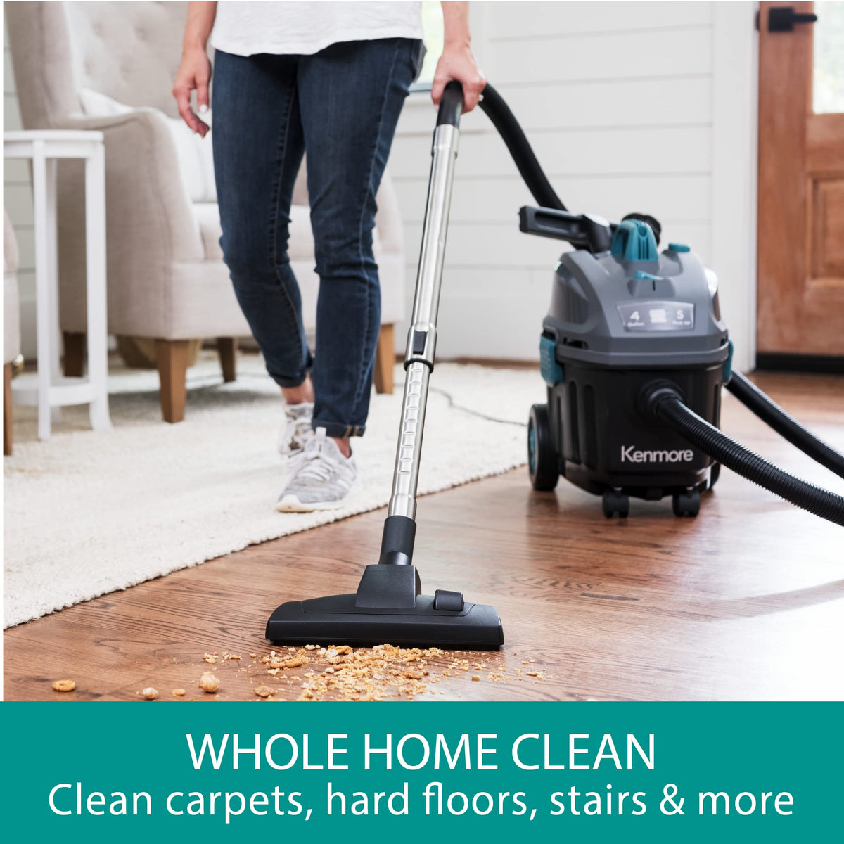 Wet Dry Canister Vacuum Cleaner 4 Gallon 5 Peak HP with Washable HEPA Filter N102