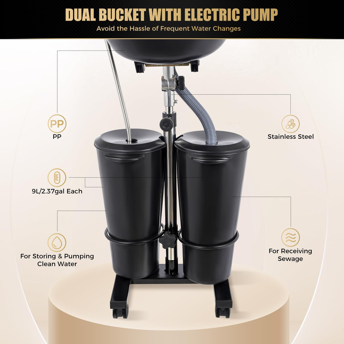 Portable Shampoo Basin with 2 Water Buckets Black A55245