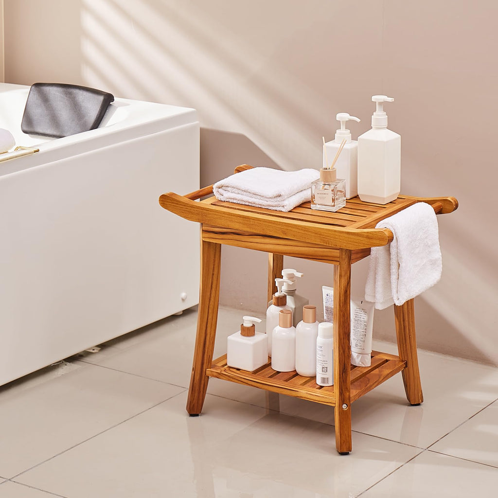 Teak Shower Bench with Storage Shelf B1972