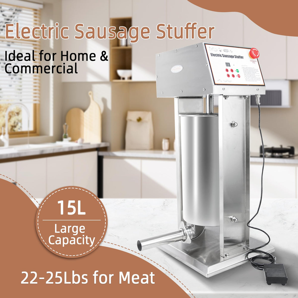 30LB Stainless Steel Electric Sausage Stuffer with 5 Stuffing Tubes L32920