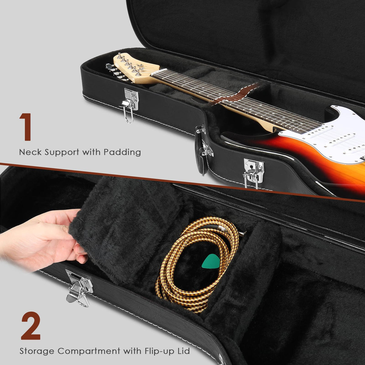 39 Inch Wooden Electric Guitar Hard Case with Soft Lining, Black L60248